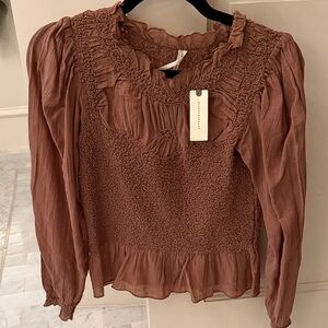 Anthropologie Mauve Smocked Blouse